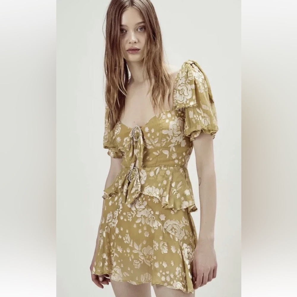 For Love & Lemons Cosmo Burnout Tiered Ruffle Bow Buckle Mini Dress Size M